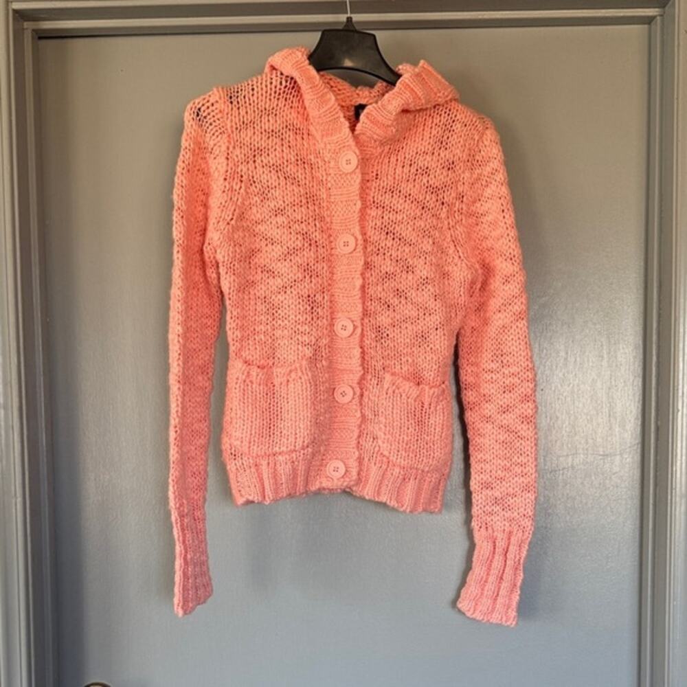 Mossimo Women's Bulky Knit Pink Wool Blend Button Cardigan Hoodie Sweater sz S